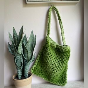 Crochet ombre green tote bag